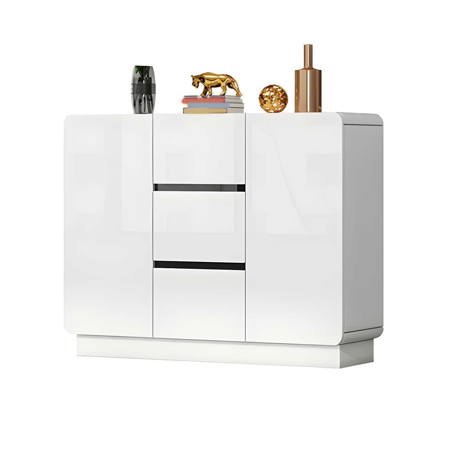 White Modern Sideboard Credenza with Adjustable Shelving and 3 Drawers - image 5