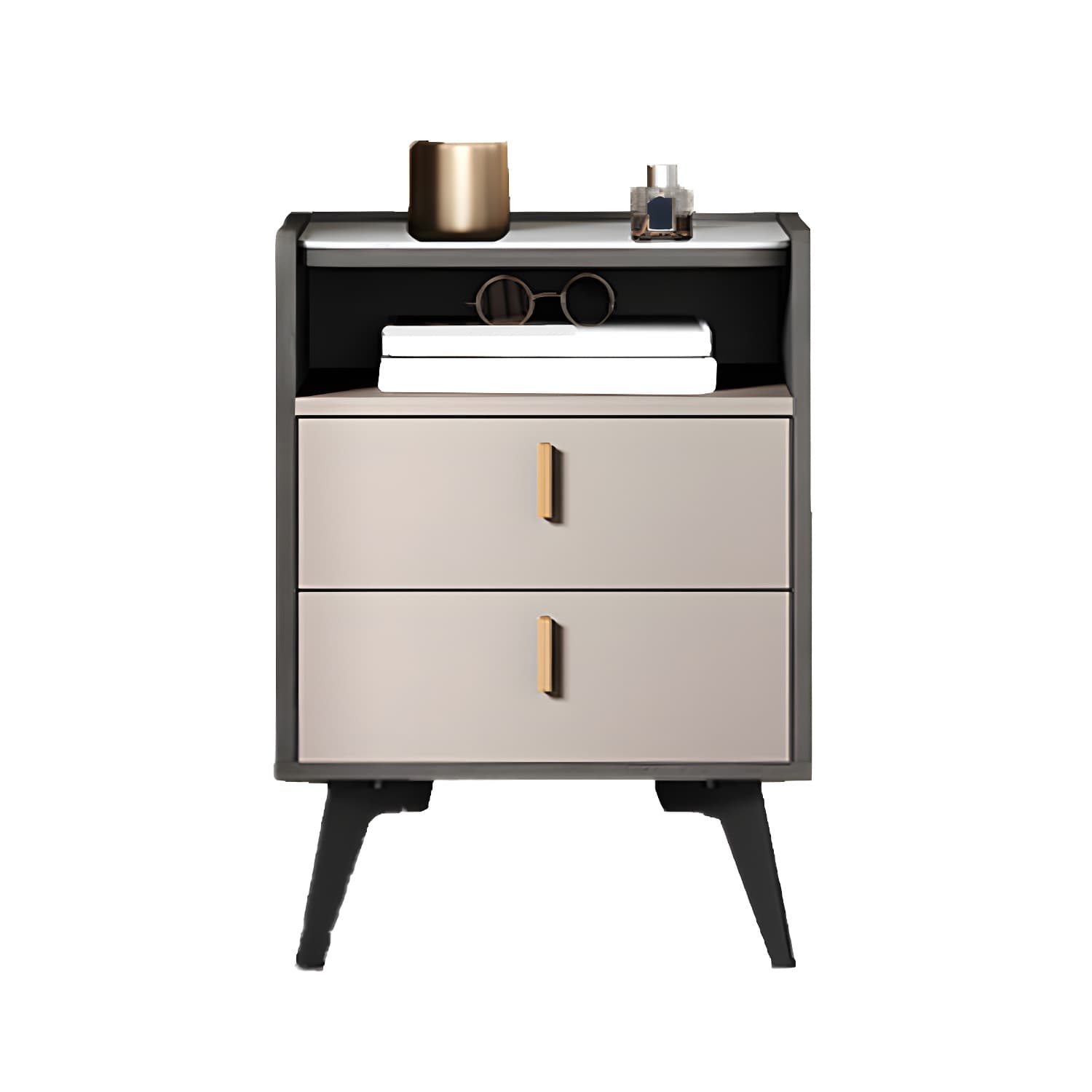 Stone Top Nightstand Modern Open Stoarge Drawer Legs Included Bed Nightstand - image 12