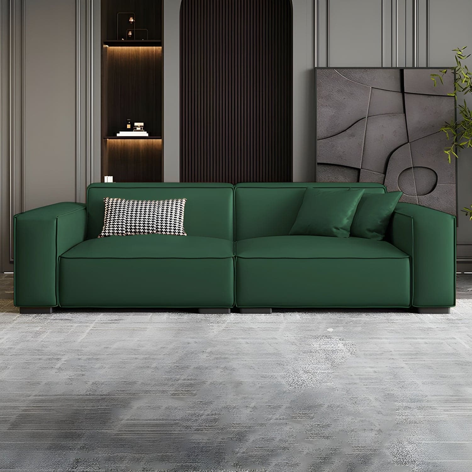 Extra Long Modern Wood Sofa with Stain Resistant Fabric and Seat for 5 People