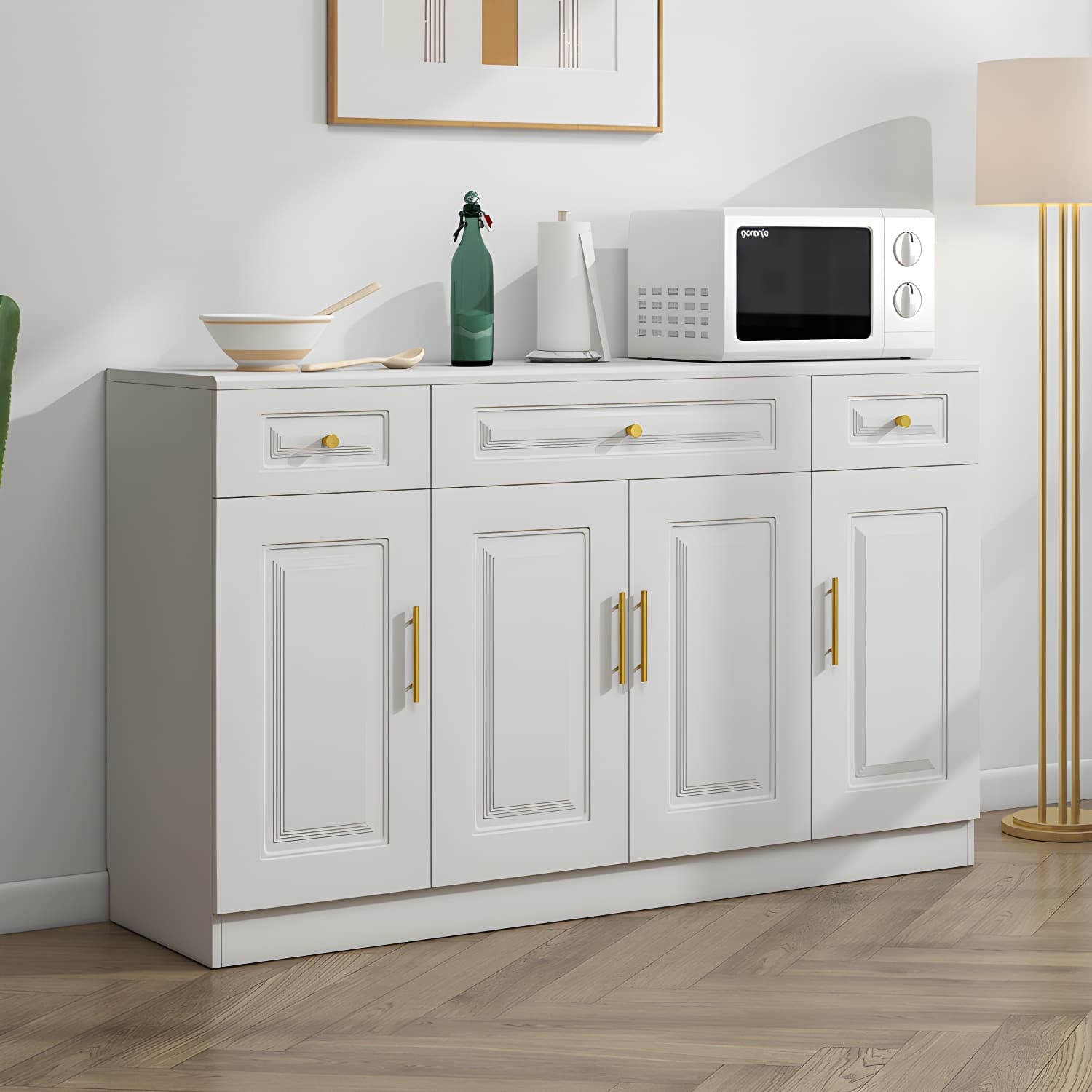 Glam White Wood Sideboard with Storage Cabinets and Included Adjustable Shelving - image 3