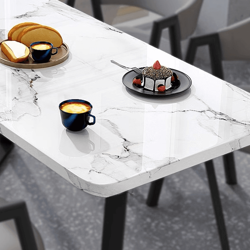 Dining Table Set with Sleighing Slate Top and Padded Chair with Back and Armrest, 5-piece in White - image 8