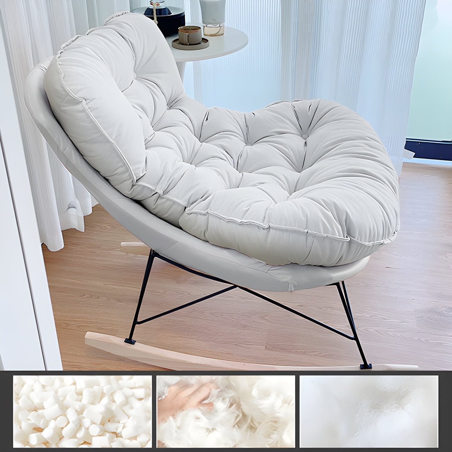 Modern Tufted Upholstered Rocking Chair with Natural Wood Legs - image 4