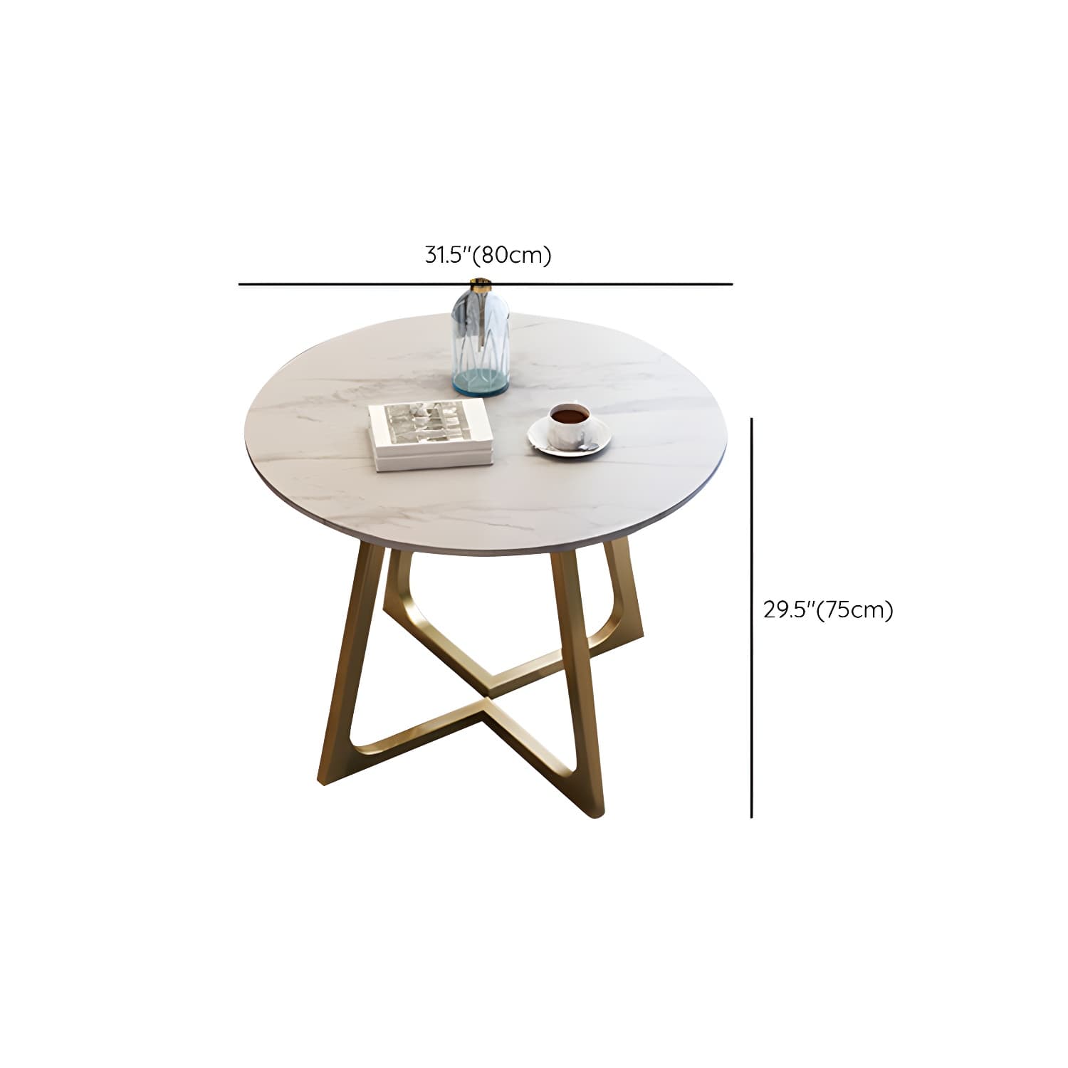 5-Piece Glam Dining Set Round White Table with Gold Metal Base and Upholstered Chairs - image 15