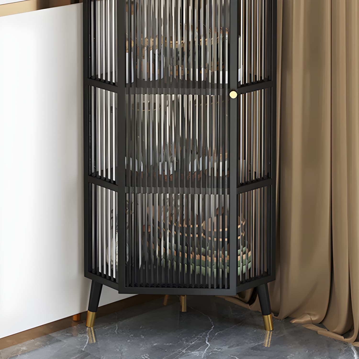 Contemporary 1-door Iron Frame Corner Cabinet with Glass Door - image 8