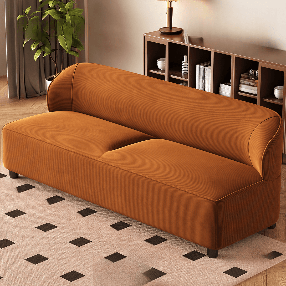 Trendy Solid Color Stain Resistant Loveseat in Emerald Green/Auburn/Beige for 2 People - image 3