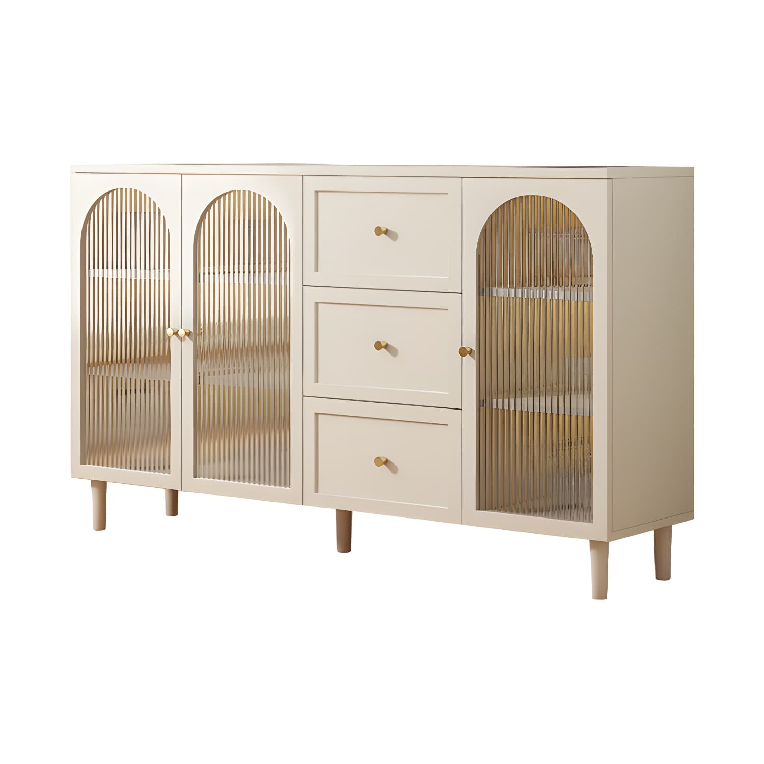 White Modern Sideboard Credenza with Cabinets and Shelves for Storage and Display - image 12