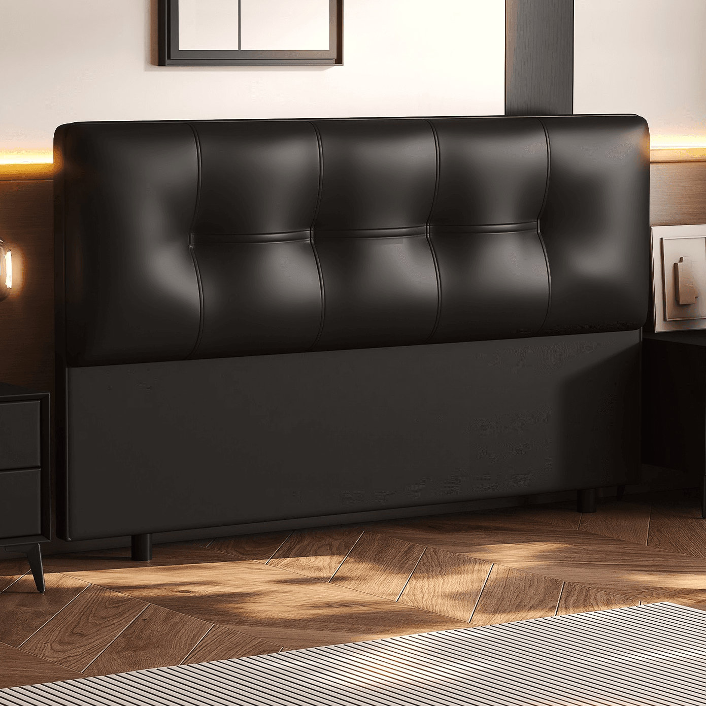 Simplistic Style Panel Headboard with No Distressing, Piled Tufted Rectangular Design for King/Queen/Full Bed, Featuring Sponge Upholstery and Standard Height