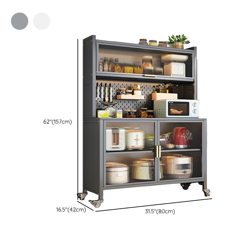 Mobile Sideboard with Caster Wheels, Steel Countertop, and Microwave Organizer - image 8