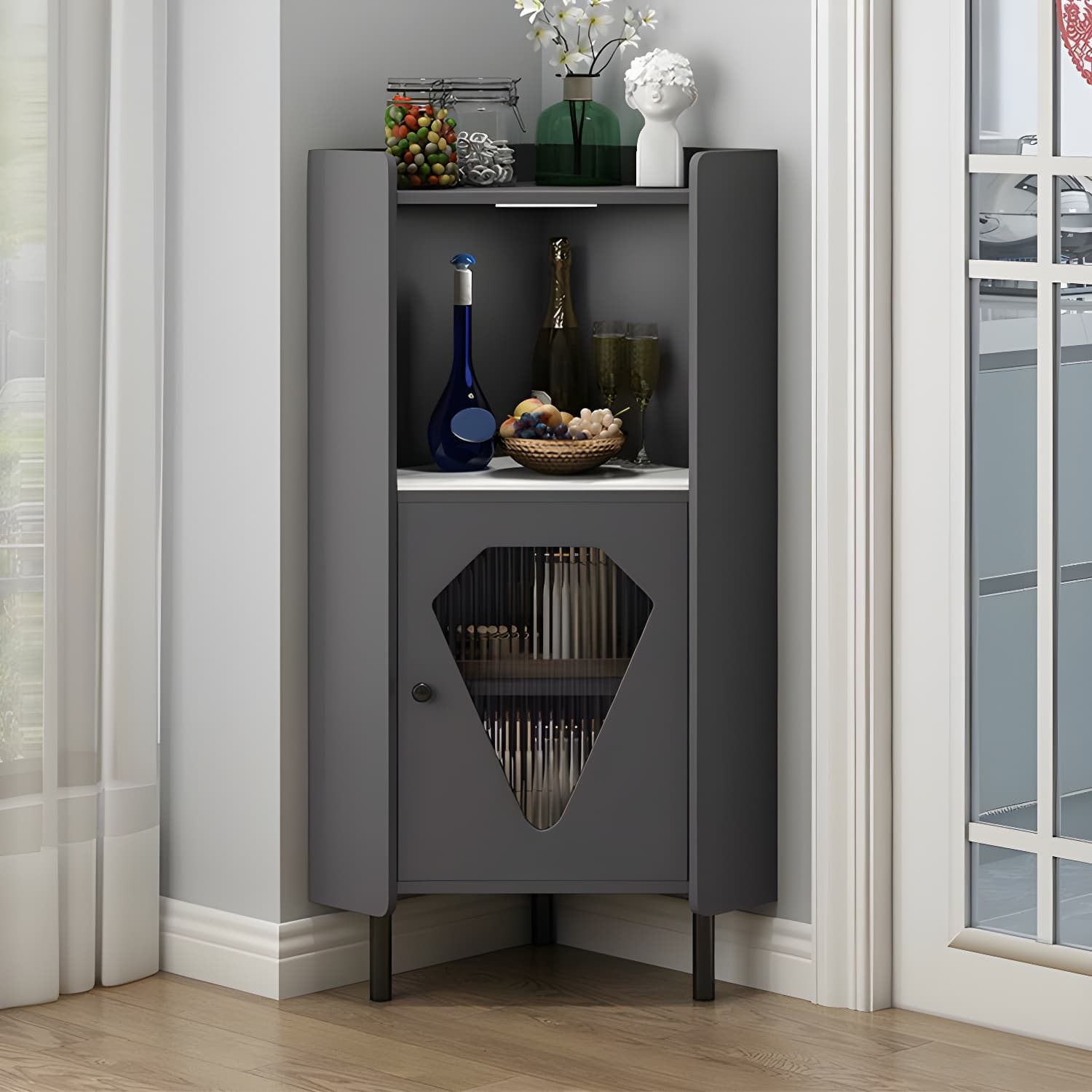 Glam Corner Accent Cabinet with Glass Doors and Wood Countertop in Small (Under 24 in.) Length - image 7