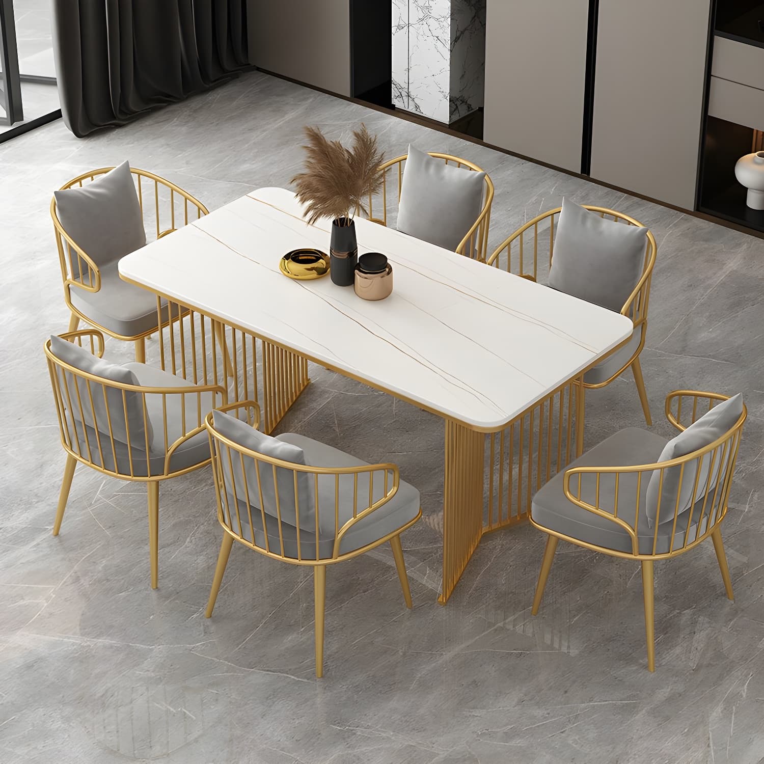Sintered Stone Dining Table Traditional Luxury Gold Frame Table - image 5