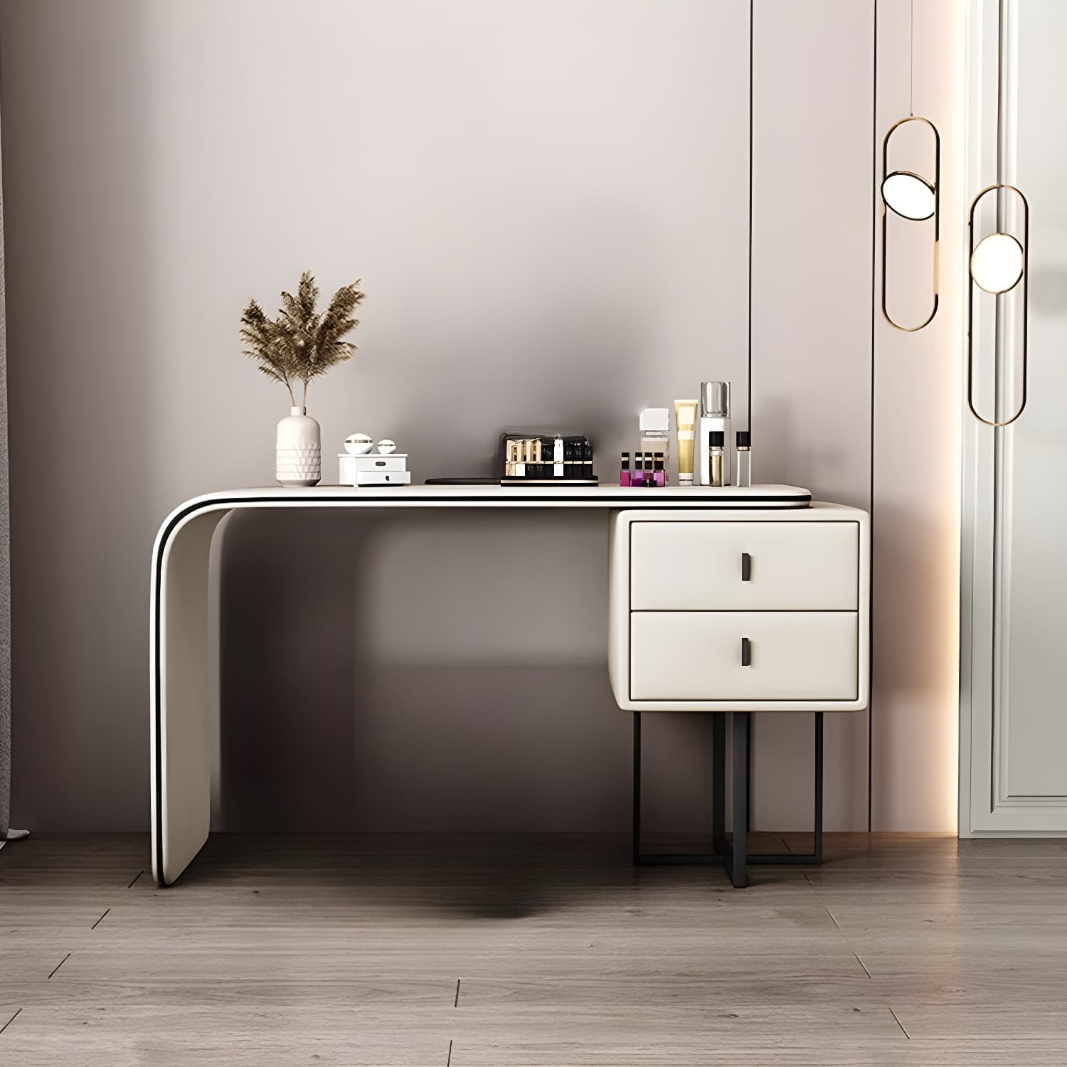Modern Wood Makeup Vanity with 2 Soft Close Drawers, Standard Length, Natural Finish, 18.9in Width - image 4