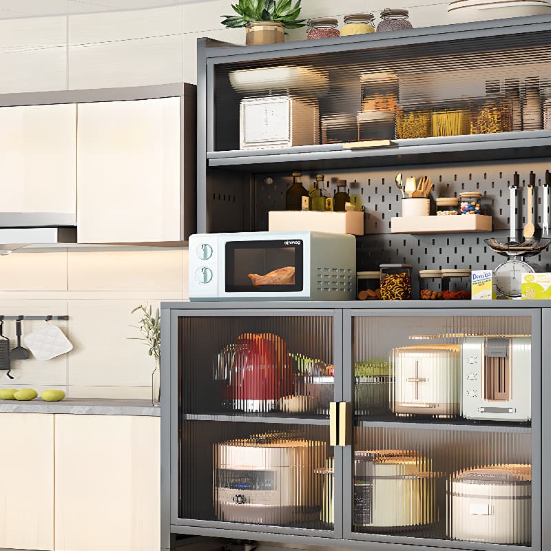 Mobile Sideboard with Caster Wheels, Steel Countertop, and Microwave Organizer - image 6