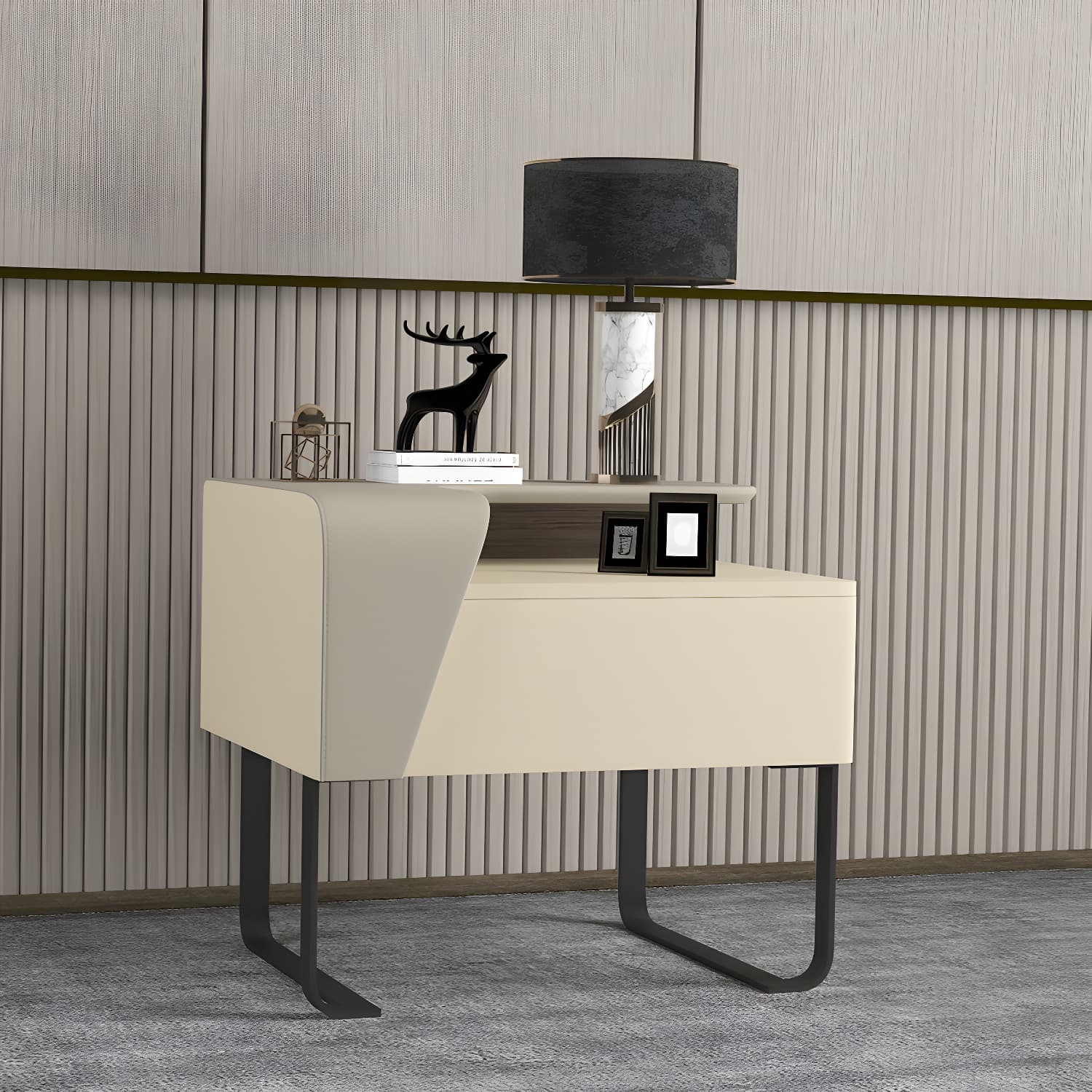 Modern Wooden Nightstand 19" Tall Sled Bedside Cabinet with Drawer - image 6