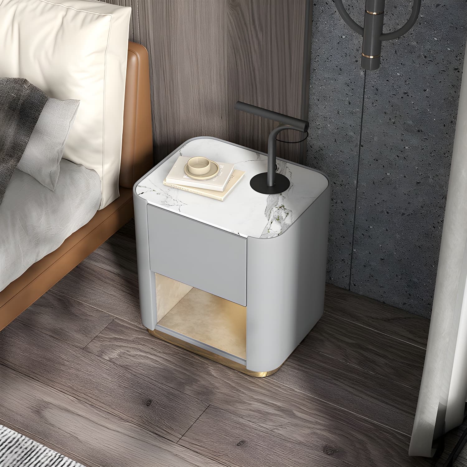 Contemporary Stone Top 1-Drawer, 1 Shelf Nightstand 21.65" Tall Nightstand - image 13