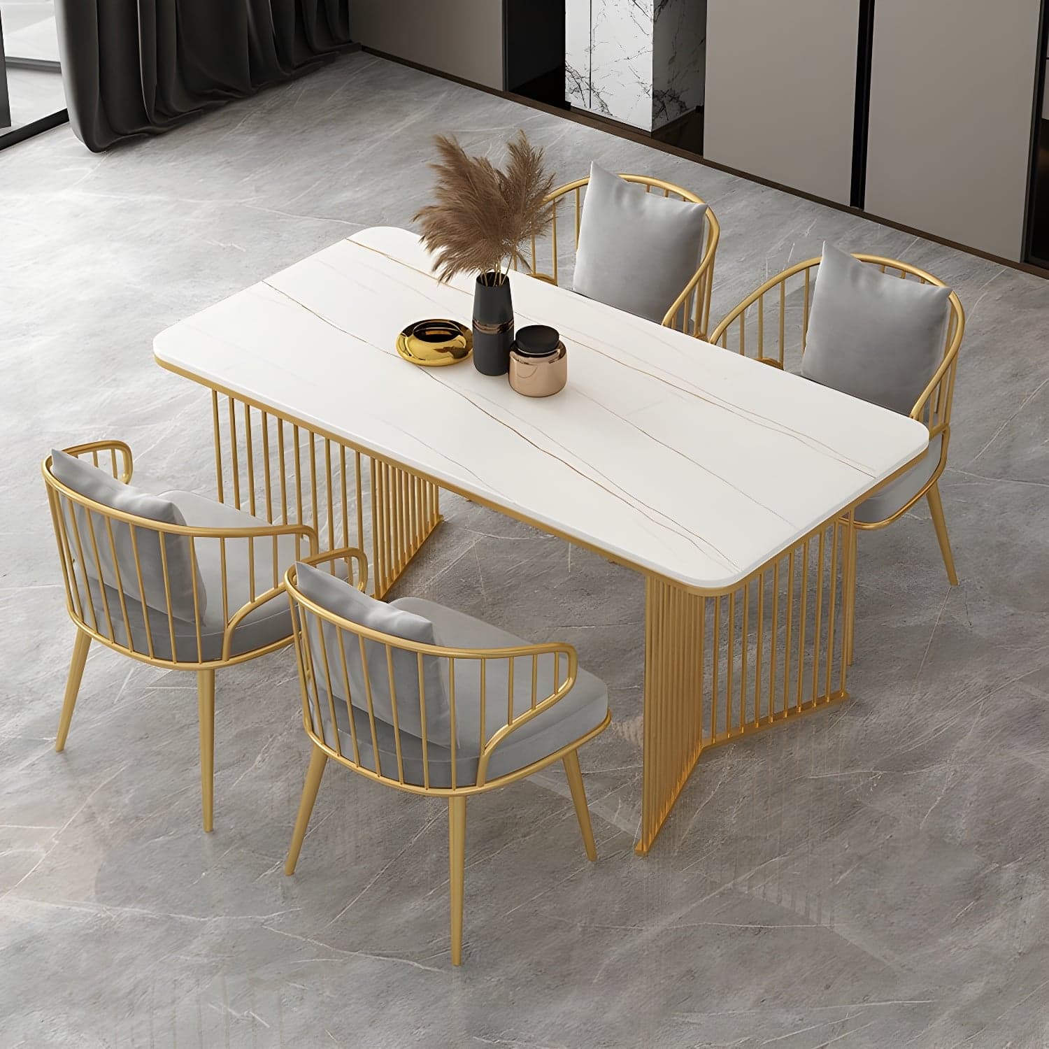 Sintered Stone Dining Table Traditional Luxury Gold Frame Table - image 3