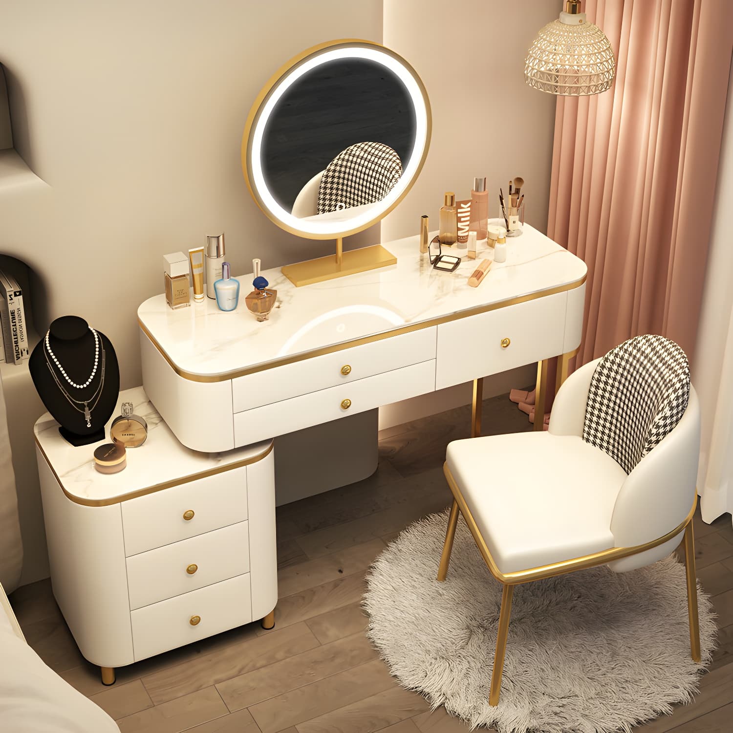 Scandinavian Wooden Vanity Desk in White Modern with Drawers Dressing Table - image 3