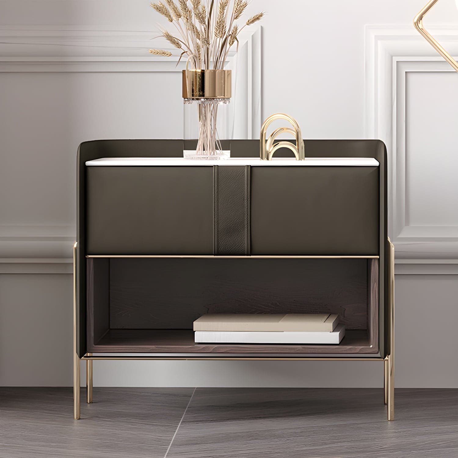 1-Drawer 1-Shelf Accent Table Nightstand 20.47" Tall Stone Nightstand - image 3