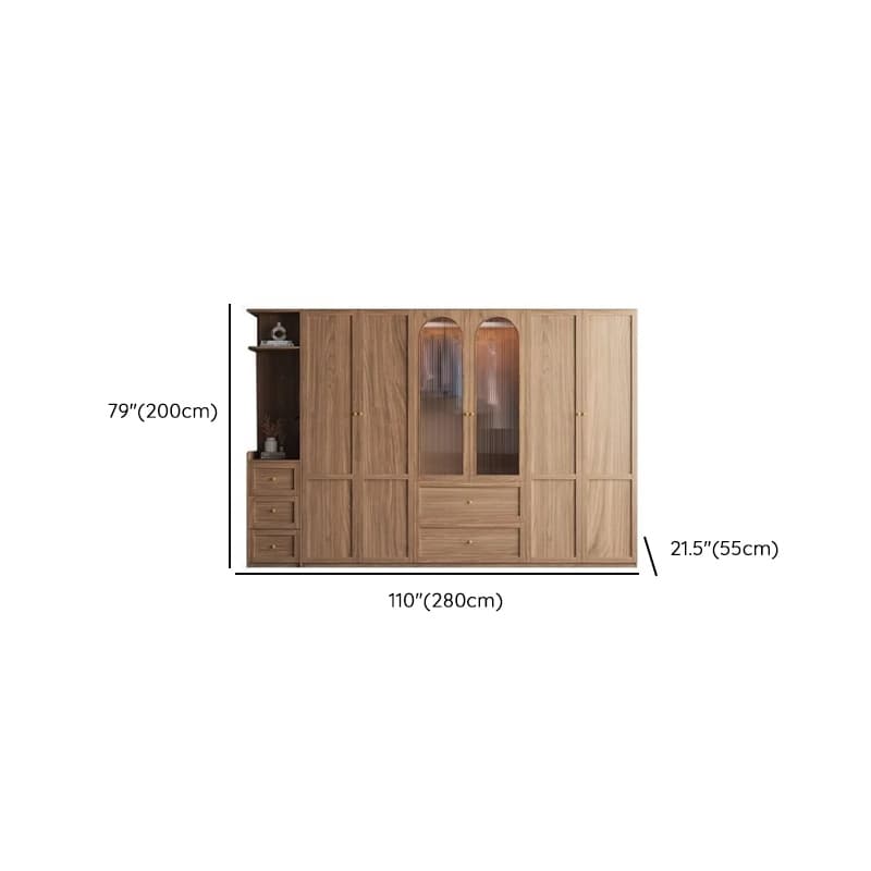 Minimalist Timber Sepia Cabinet Armoire with Interior Shelves & Clothing Rack & Soft Close Drawer & Soft Close Door - image 44