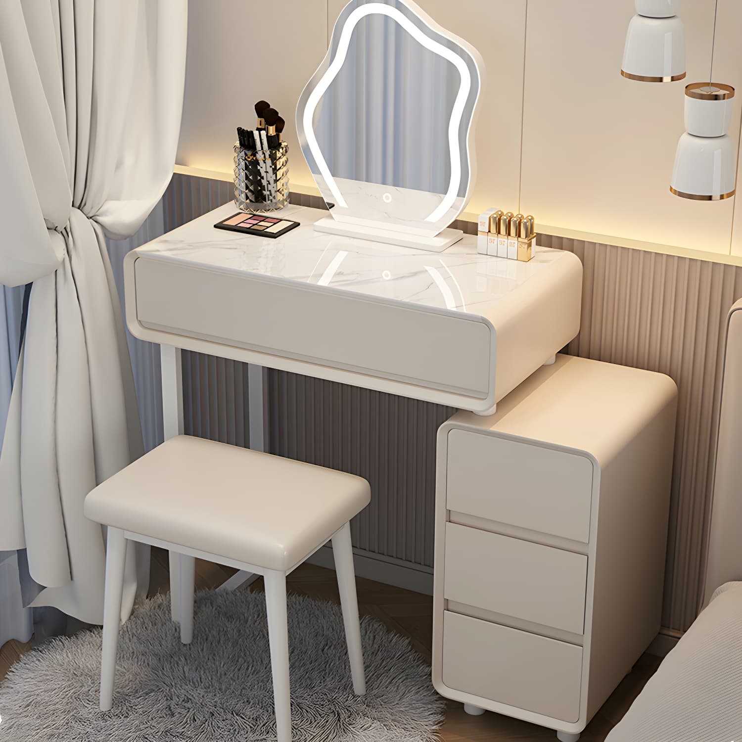 Modern Gray Makeup Vanity with Mirror & Drawers & Seat Included - image 5