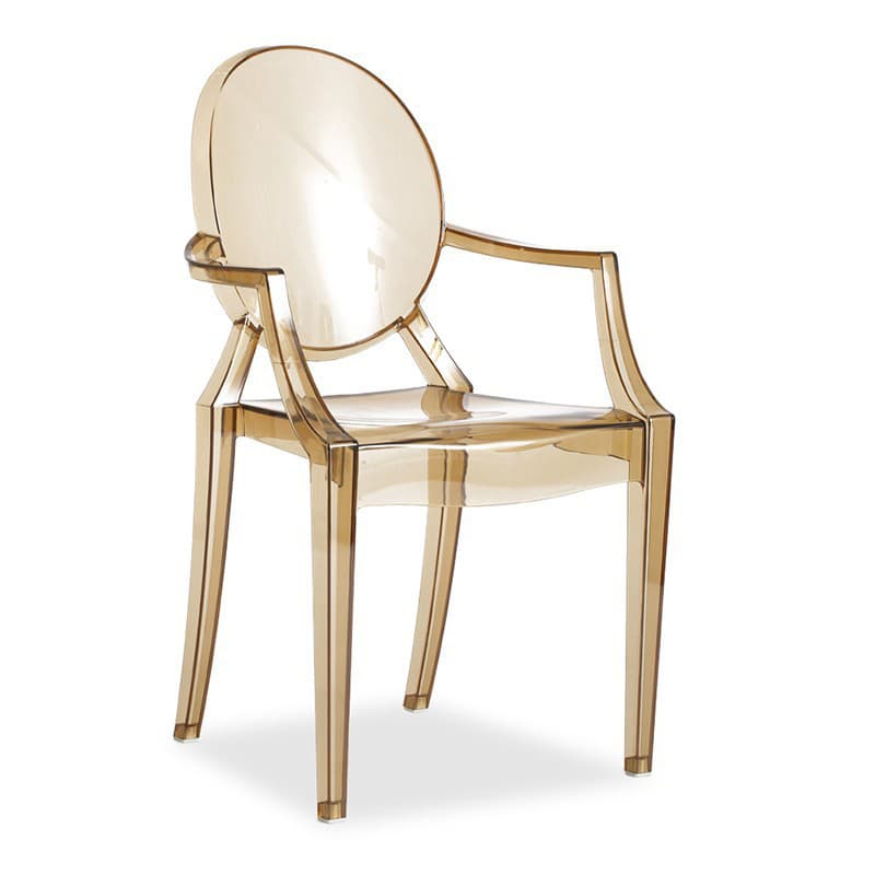 Scandinavian Reliable Arm Chair in Plastic for Dinette with Open Back and Foot Pads
