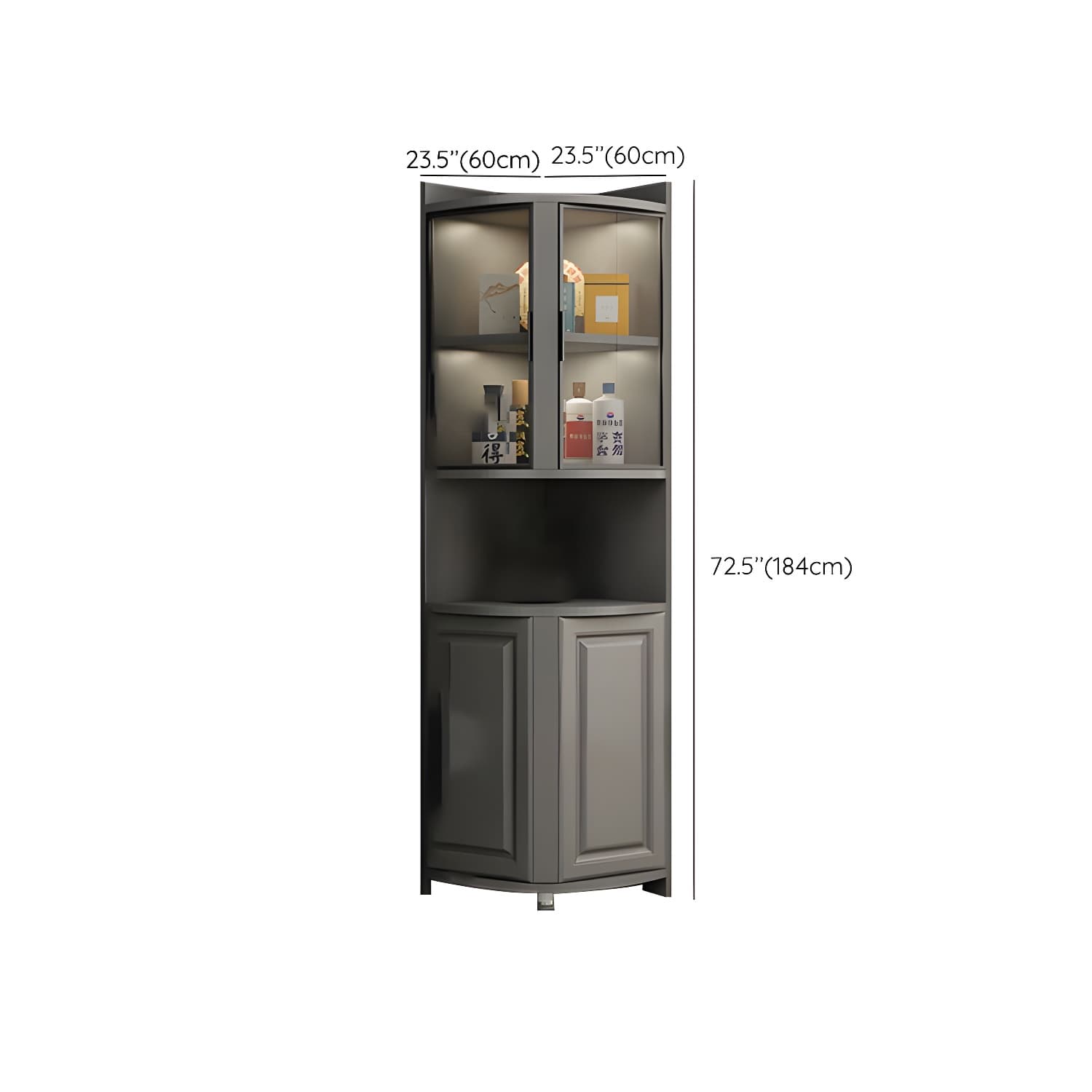 Gray Corner Accent Cabinet with Glass Doors and 8 Interior Shelves - image 16