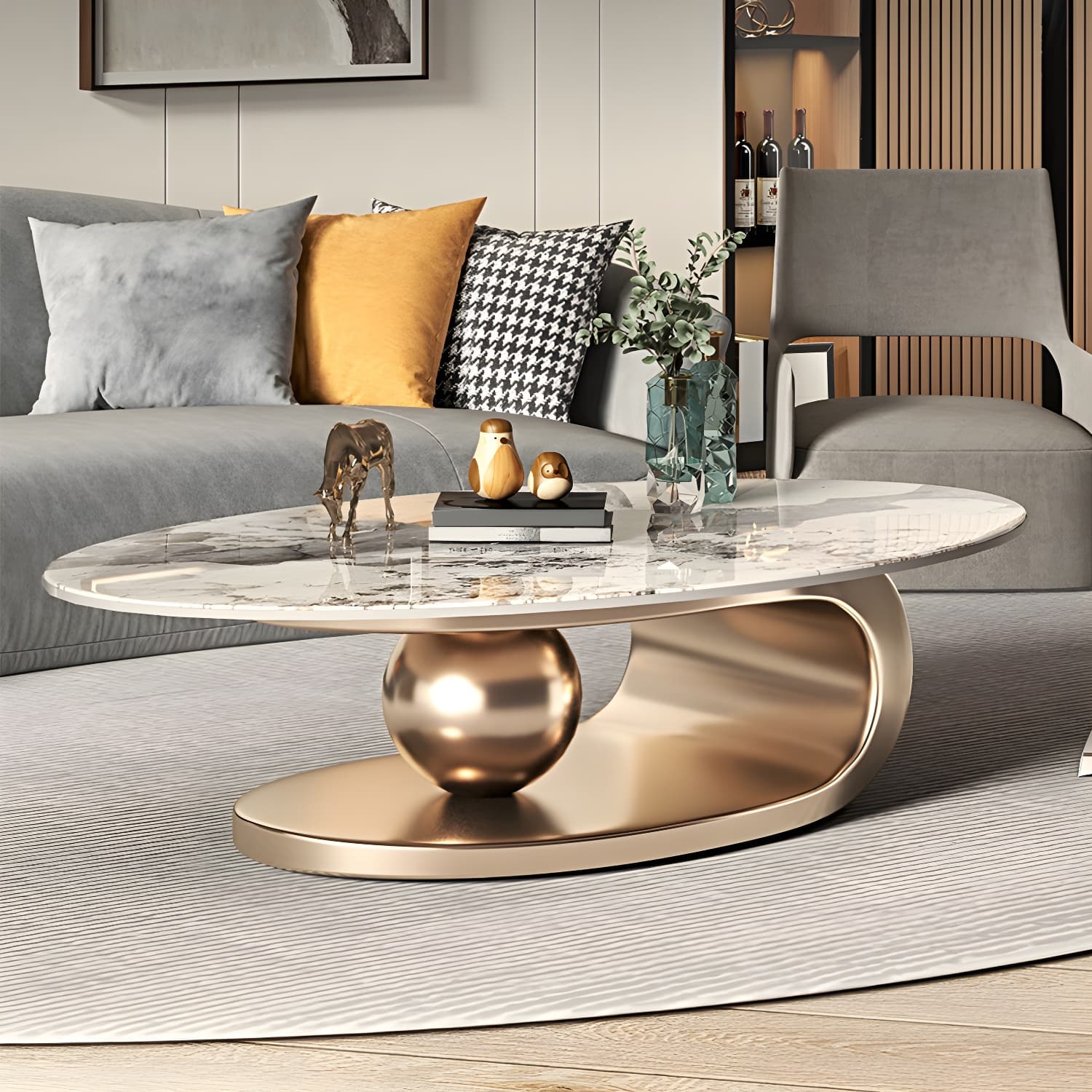 No Distressing Slate Coffee Table Pedestal Oval Single Coffee Table - image 3