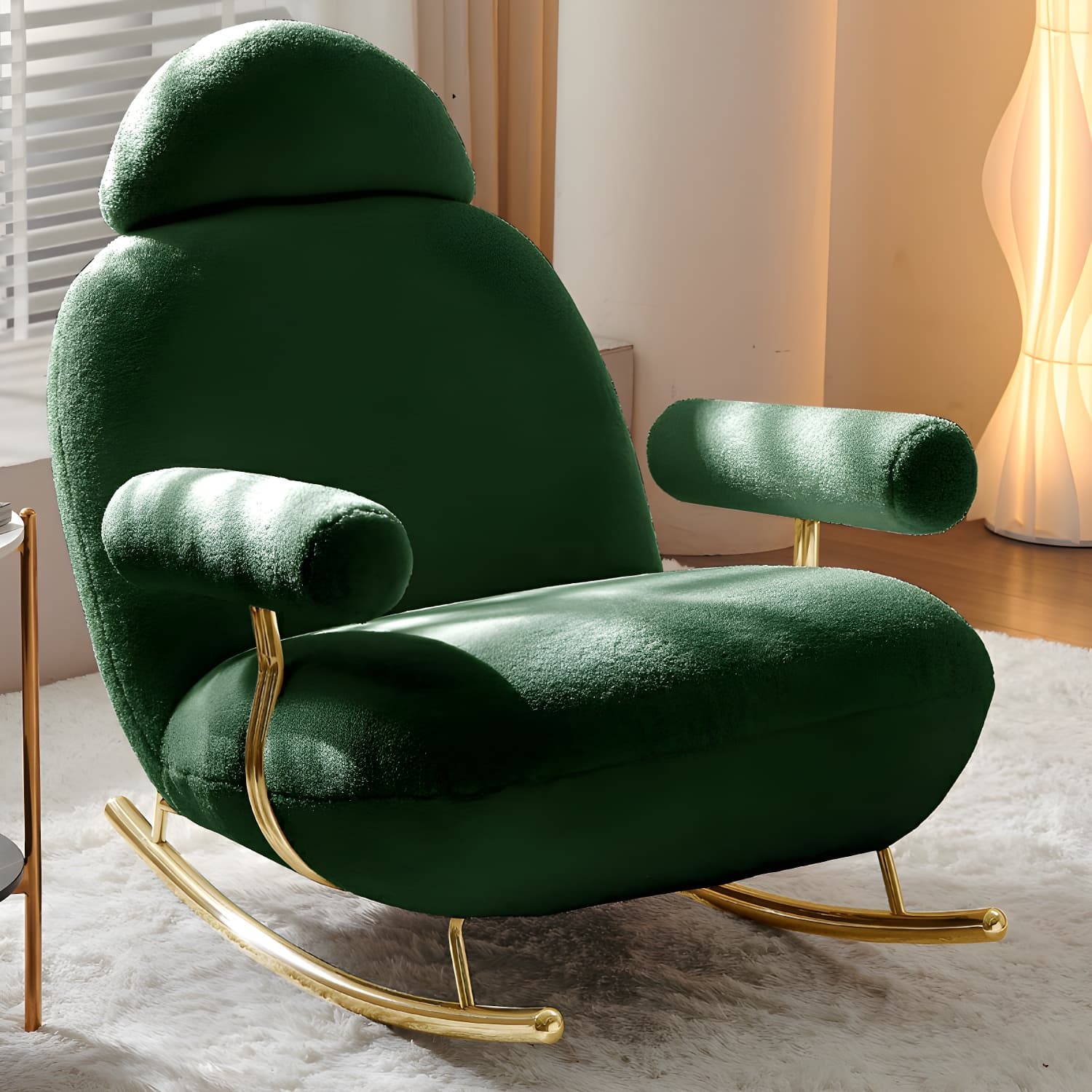 Sheepskin Rocking Chair with Cushion and Padded Seat Contemporary