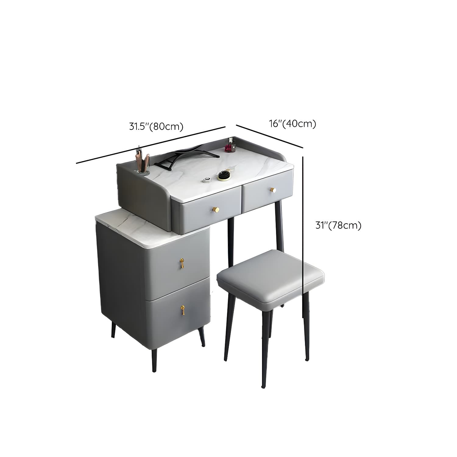 Contemporary Make-up Vanity with Stone Top and Metal Legs for Bedroom - image 16