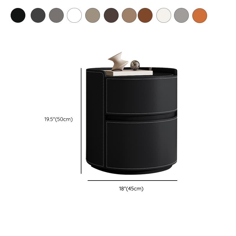 Chic Modern Round Nightstand with Light Wood Tone Faux Leather and Numerate Two Drawer Storage - image 19