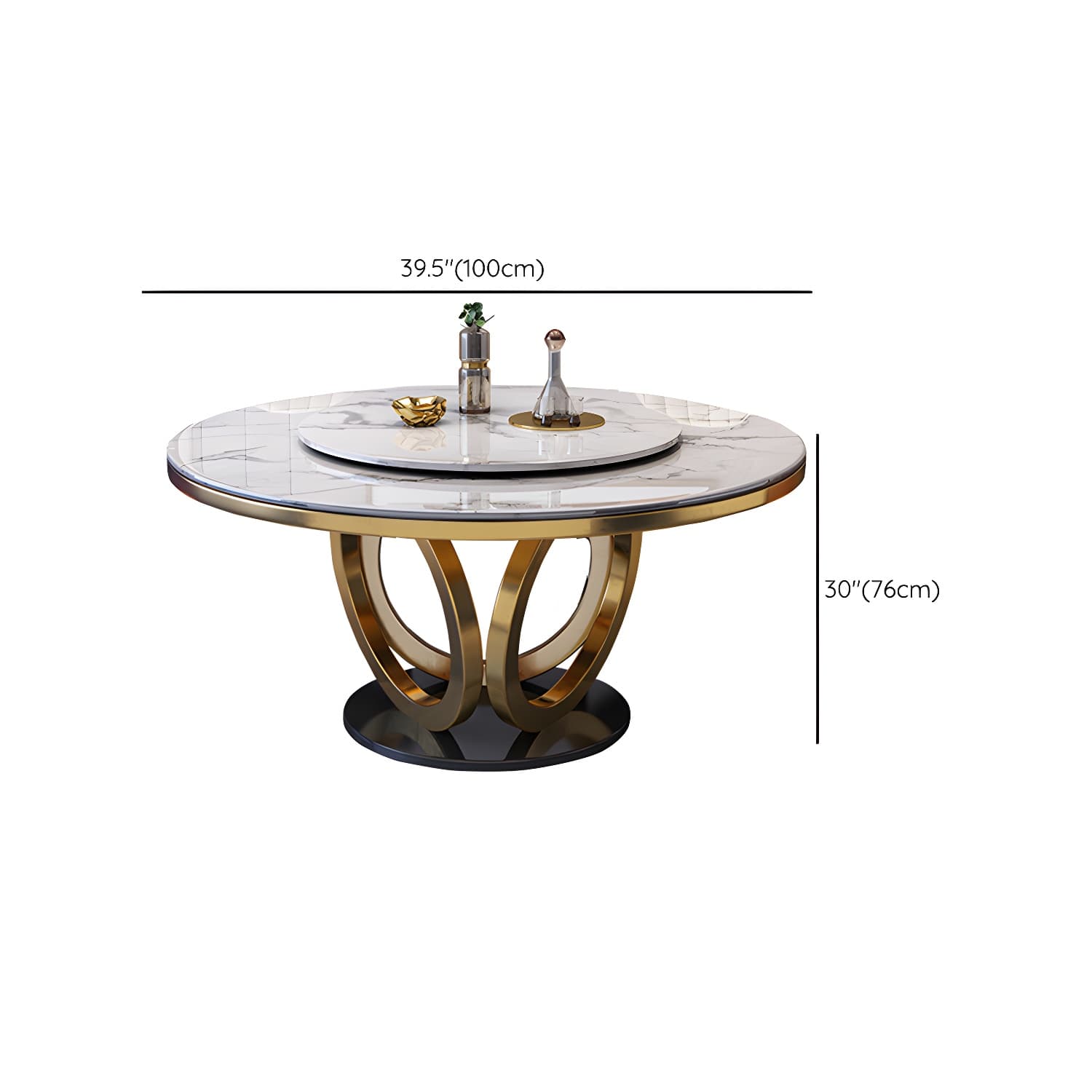 Glamorous Round Marble Dining Set with Gold Metal Pedestal Base and Upholstered White Chairs - image 10