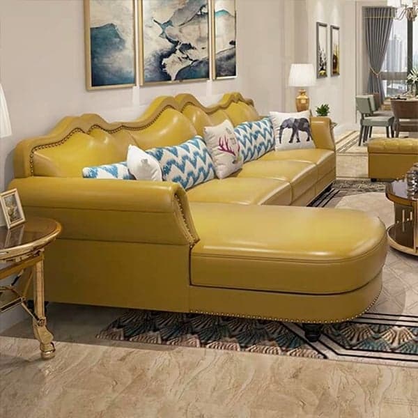 Glam Eco-Leather Flared Arm Sectional Sofa in Large Size with Nailhead Trim - image 6