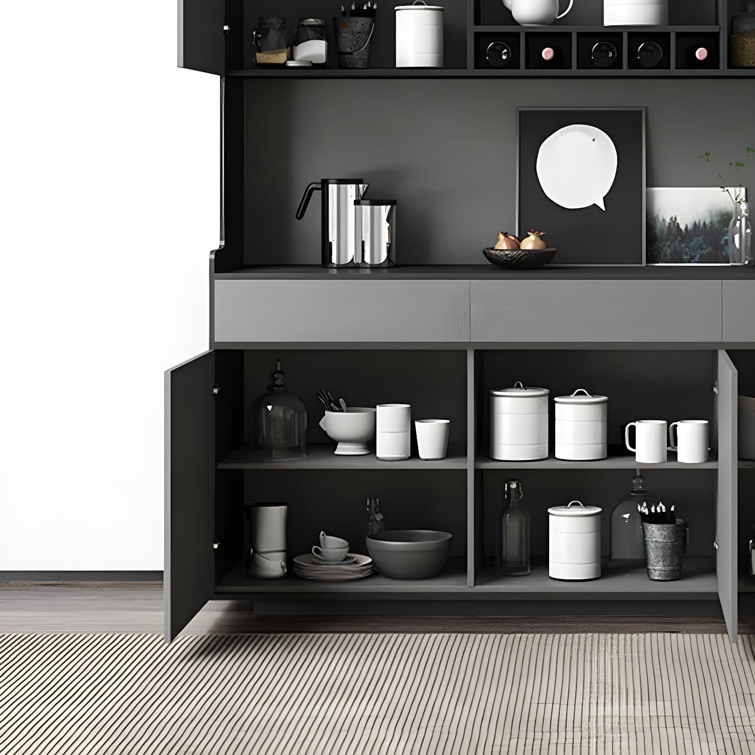 Five Doors Three Drawers Sideboard Glam Buffet Server for Living Room - image 9