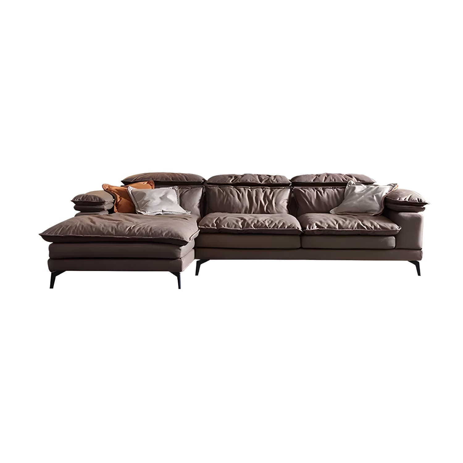 Mid-Century Modern Brown Tech Cloth Sectional Sofa with Wood Frame and Pillow Top Arms - image 12