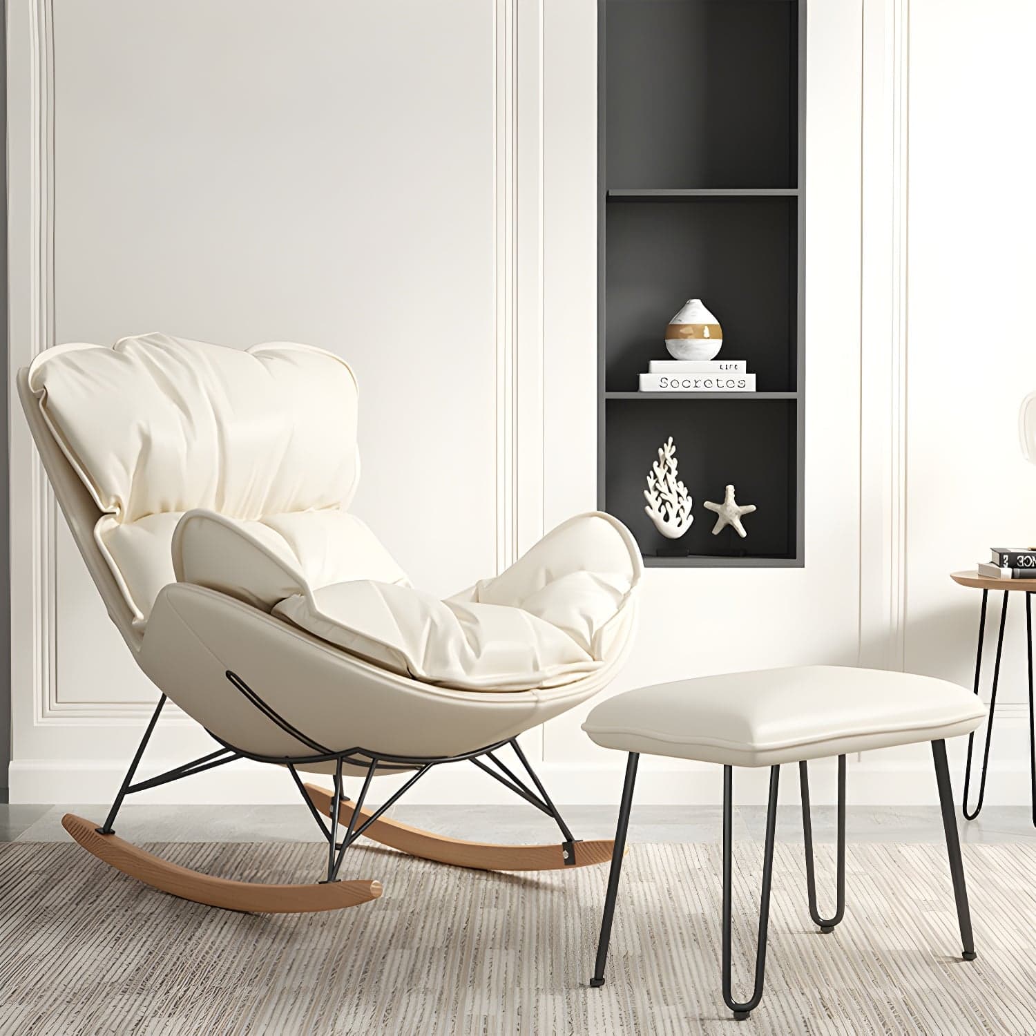 Modern Upholstered Rocking Chair - Natural Wood Legs - Stylish Home Decor
