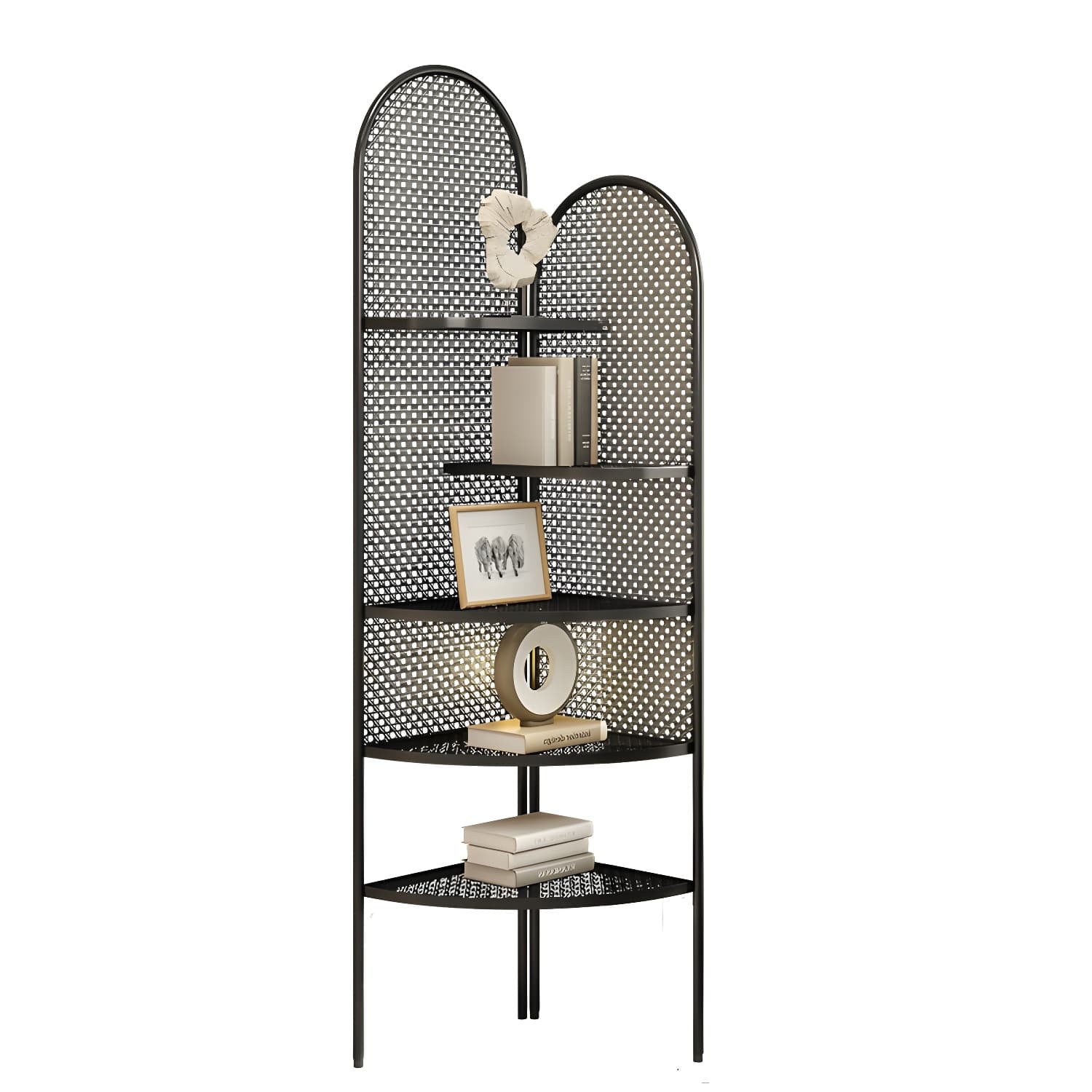 Corner Modern Accent Chest with Metal Countertop and Open Shelves, Water Resistant