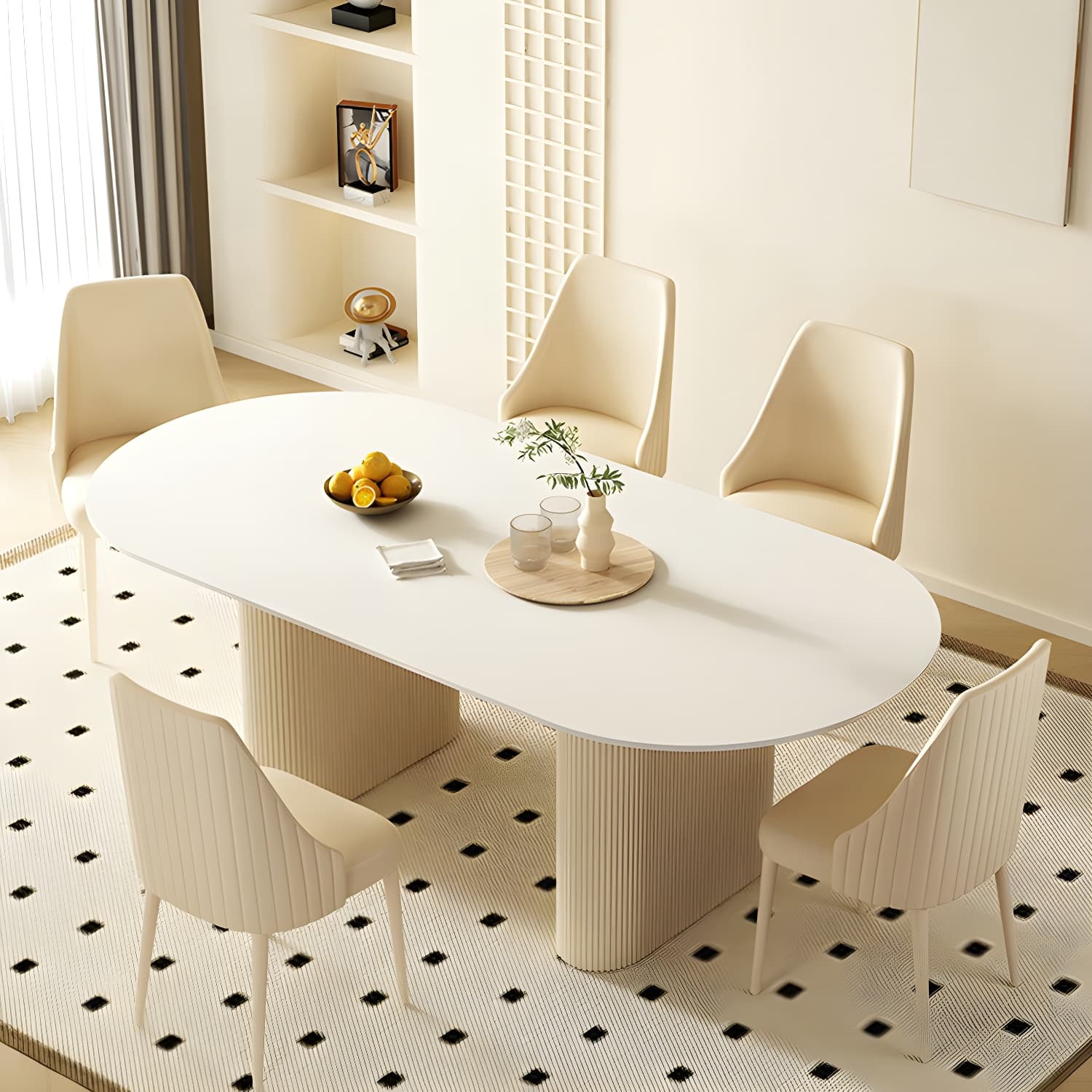 Elegant Oval Shape Metal Dining Set in Modern White - Ideal for 35-40 Women