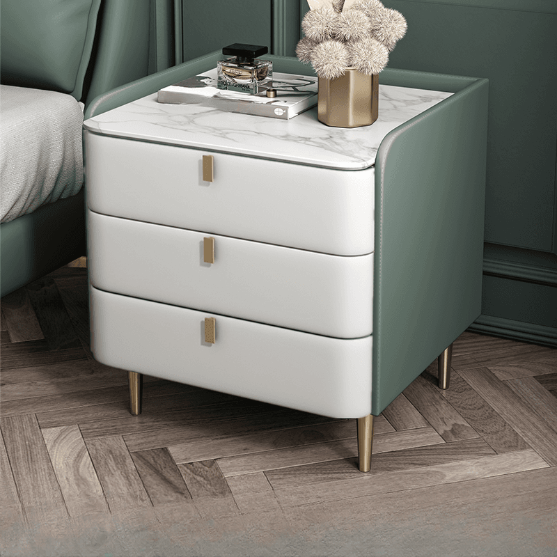 Art Deco 3 Tiers Drawer Storage Bedside Table with Stone Countertop - image 7