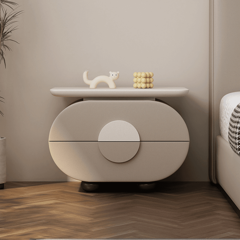 Organic Modern Nightstand With Drawer Organization Featuring 2 Drawers and Pleather Countertop with Leg - image 4