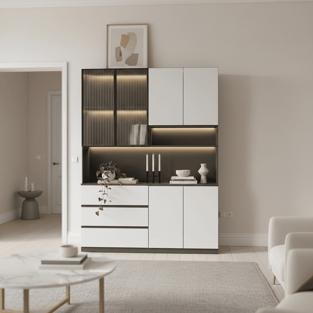 Trendy Sideboard with 3 Drawers, Cupboard, Wide/Standard/Narrow Sizes, 2/1 Shelves, Cabinets, and Glass-panel Door - image 43