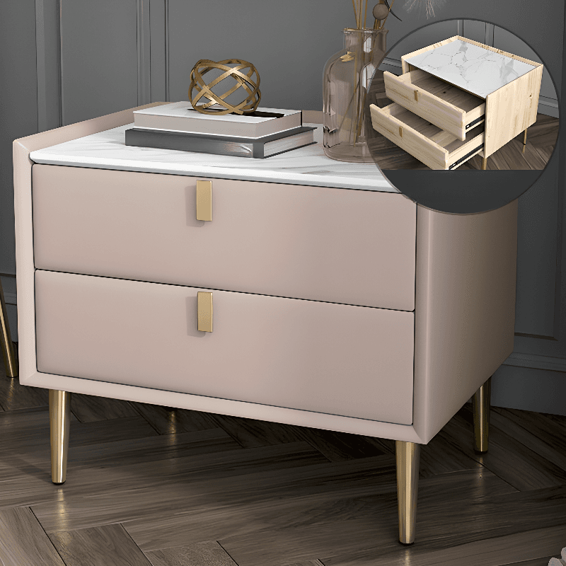 Organic Modern Nightstand With Drawer Organization Featuring 2 Drawers, Stone Countertop, and Leg - image 8