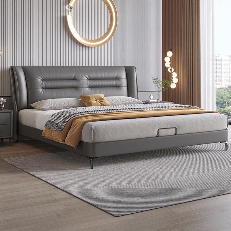 Grey Solid Color Storage Bed/Platform Bed with Pine Wood Frame for Living Room