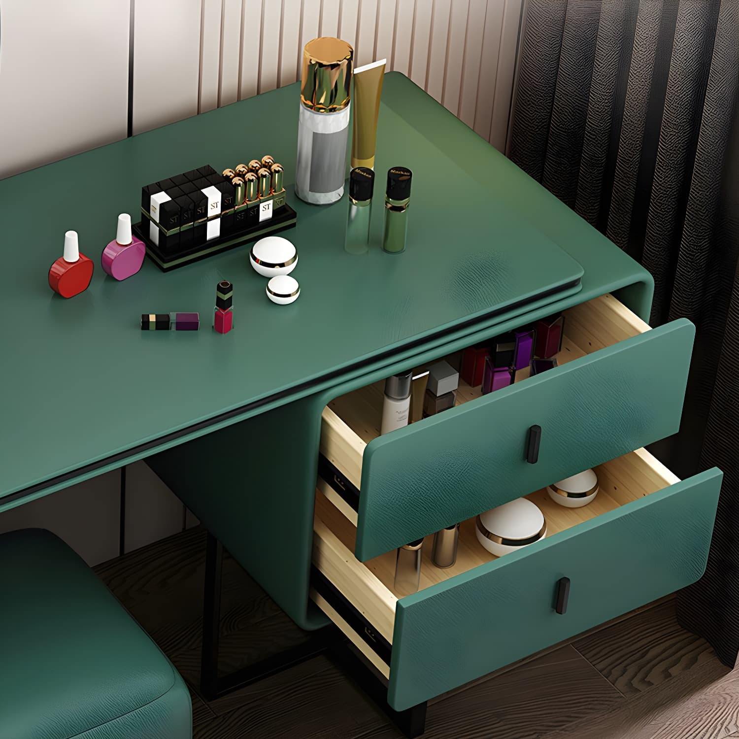 Glam Style 2-Drawer Solid Color Dressing Table Mirror Make-up Vanity - image 12