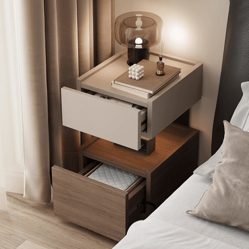 Organic Modern 2 Tiers Nightstand With Drawer Organization, 2 Shelves, Real Wood Countertop, and Illuminating Feature - image 8
