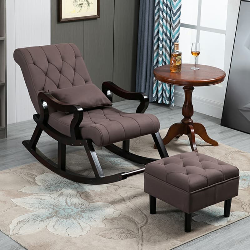 Traditional Wooden Rocking Chair with Tufted Upholstery and Track Arms - image 11