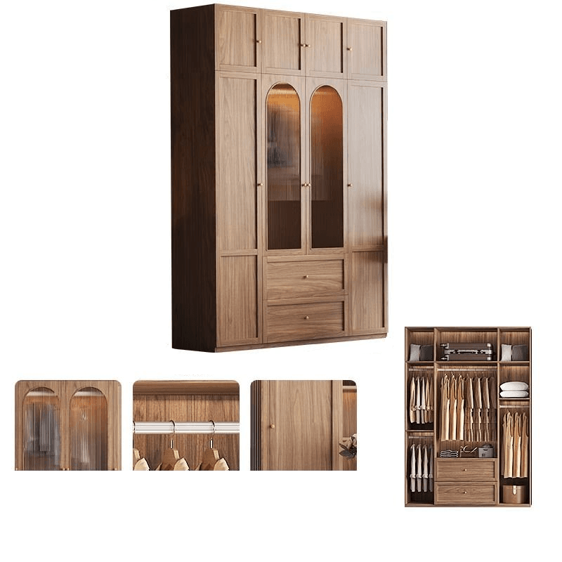 Minimalist Timber Sepia Cabinet Armoire with Interior Shelves & Clothing Rack & Soft Close Drawer & Soft Close Door - image 21