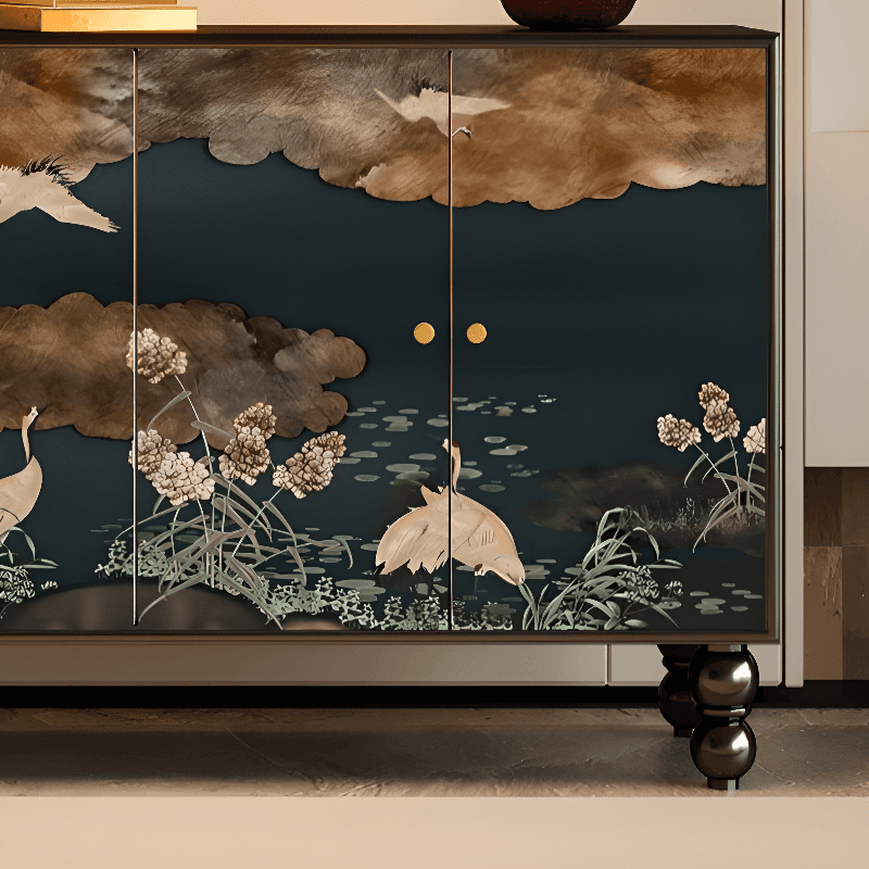 Asian Unattached Scratch-repellent Midnight Black Lumber Utility Storage Cabinet with Pull Knobs & Closet - image 13