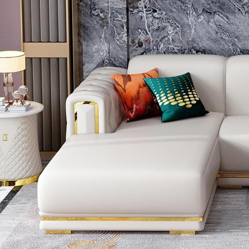 Glam Genuine Leather Sofa and Chaise in Beige with Square Arm - image 7