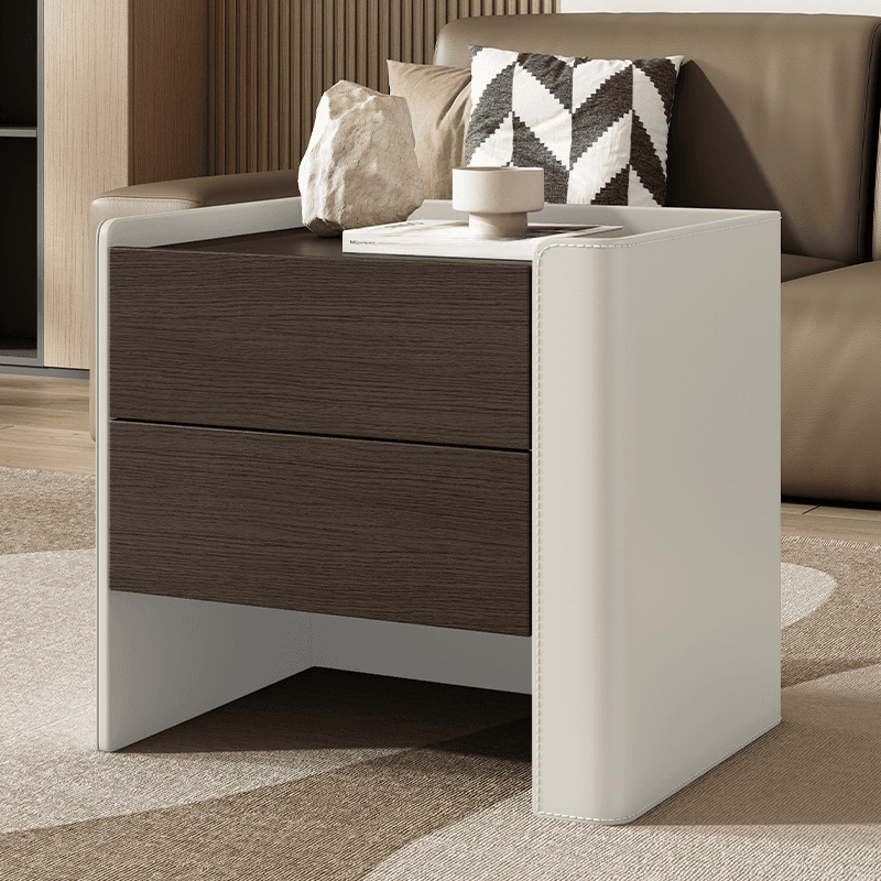 Simplistic Drawer Storage Nightstand with 2 Drawers, Wood Countertop, and Leg - image 7