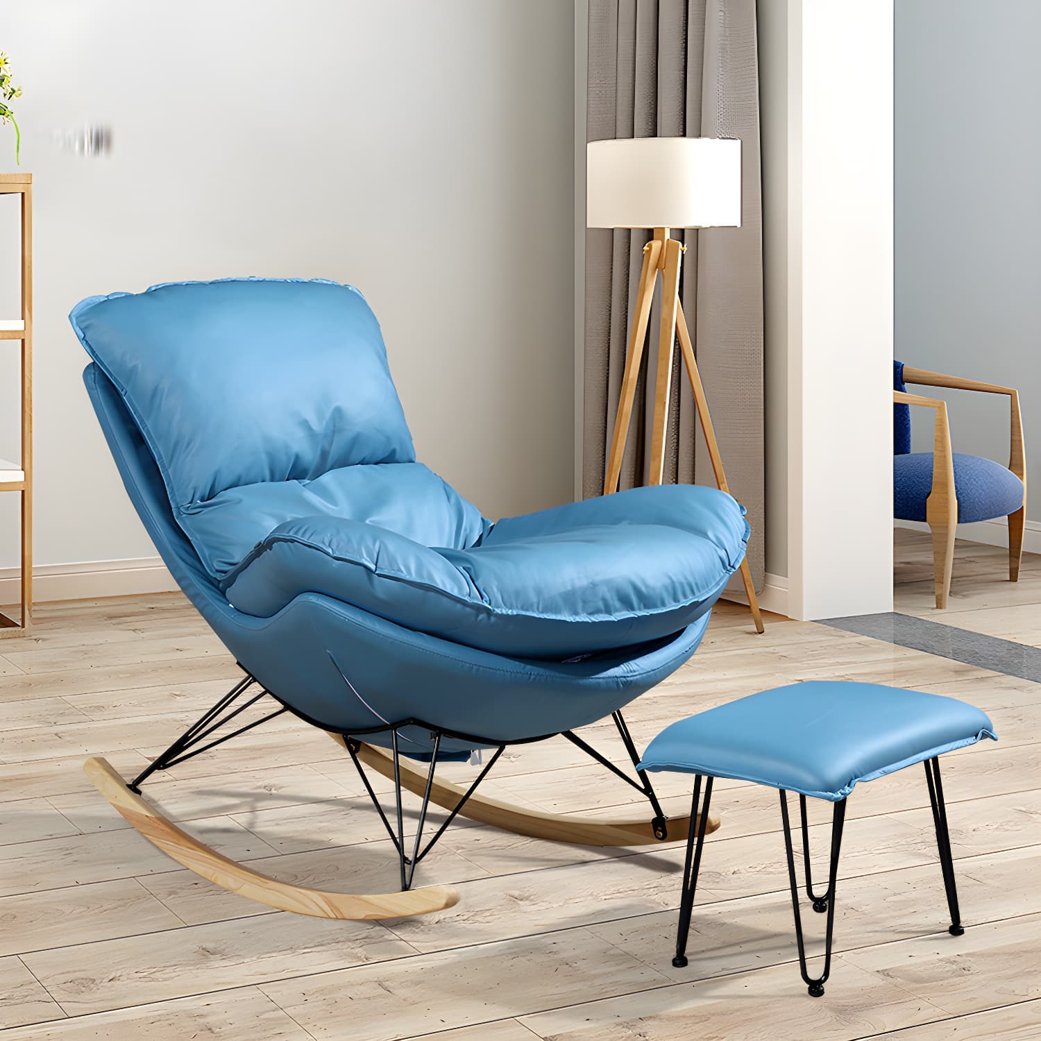 Modern Style Rocker Chair Metal Frame Dirt Resistant Spindle Upholstered Rocker Chair - image 9