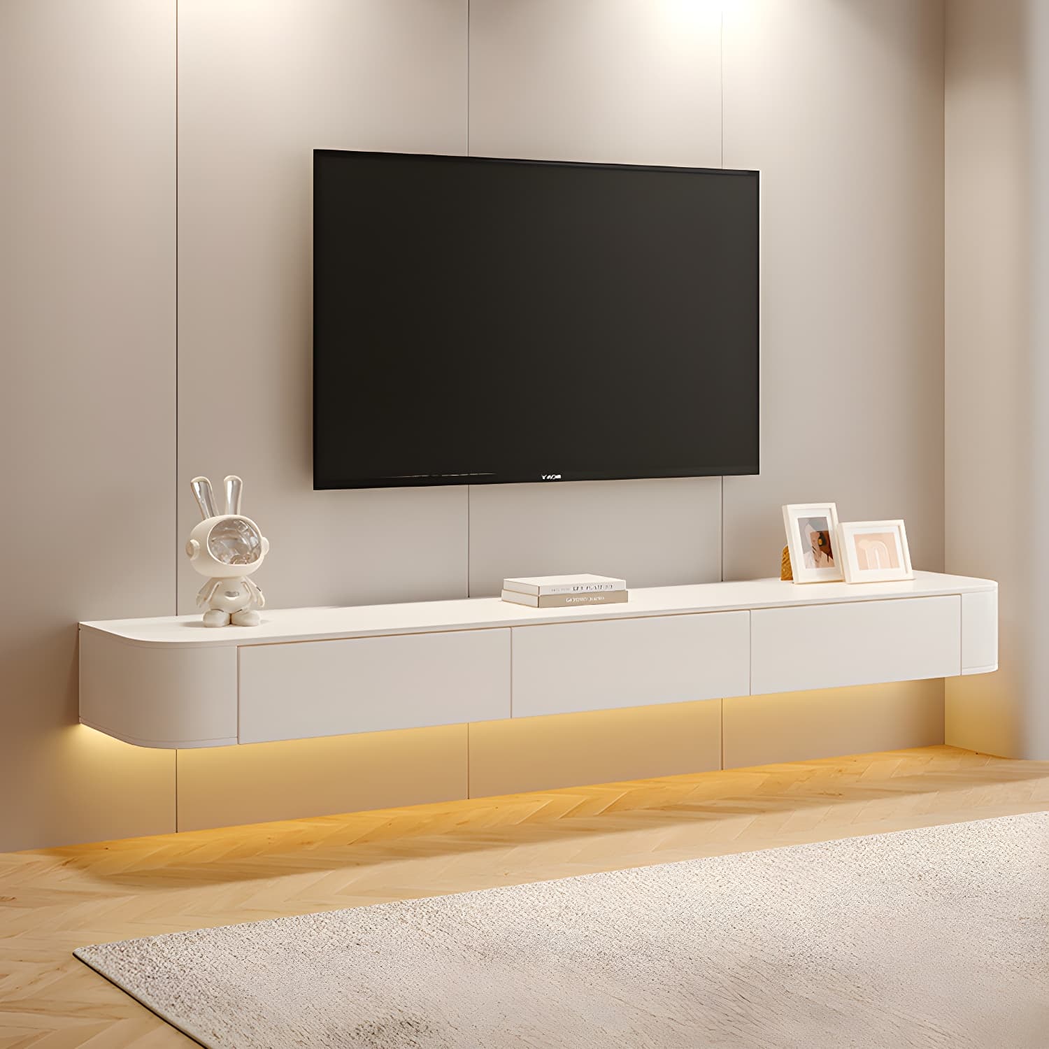 Modern Wall-Mounted Wood TV Console with Drawers and Cable Management - image 3